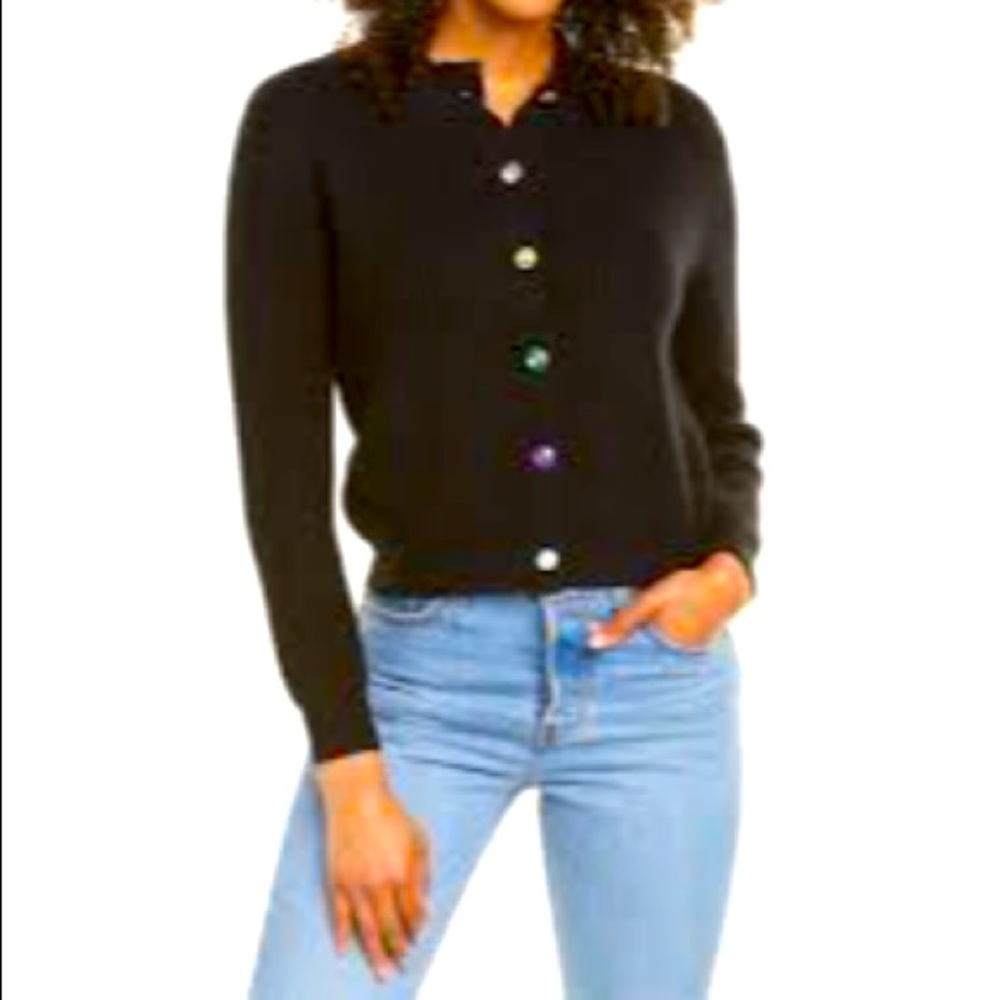 Black Knit cardigan with colorful gem buttons.